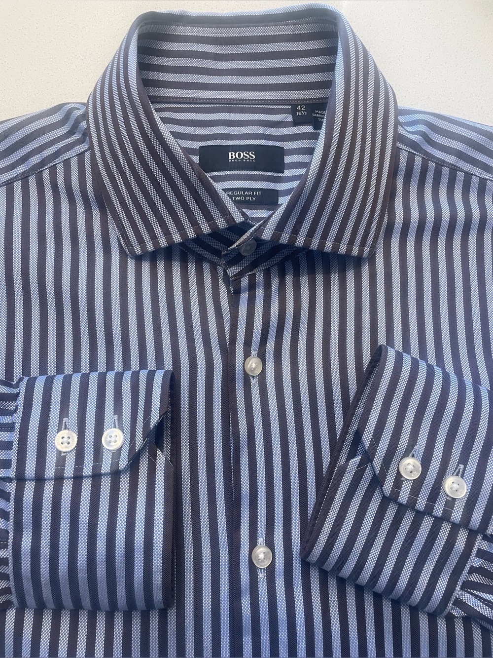 Hugo Boss - all cotton striped dress shirt Size 42 (16.5”neck)